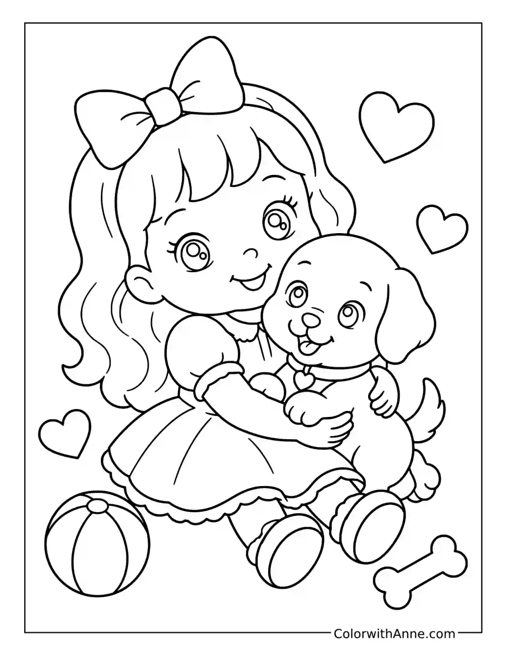 Crisp Puppy-Hugging Doll Outlines coloring page