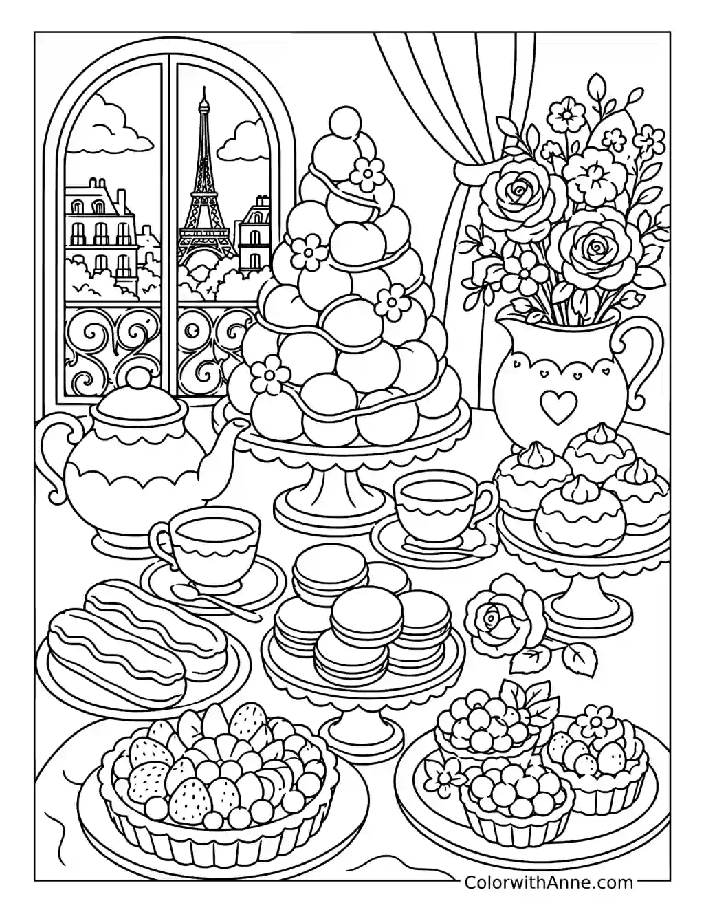 Croquembouche at a Paris Patisserie coloring page
