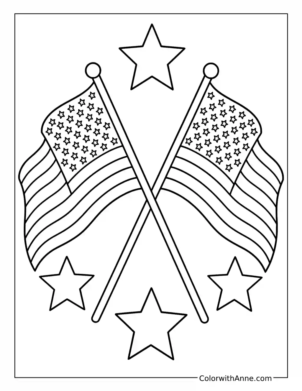 Crossed American Flags with Stars coloring page
