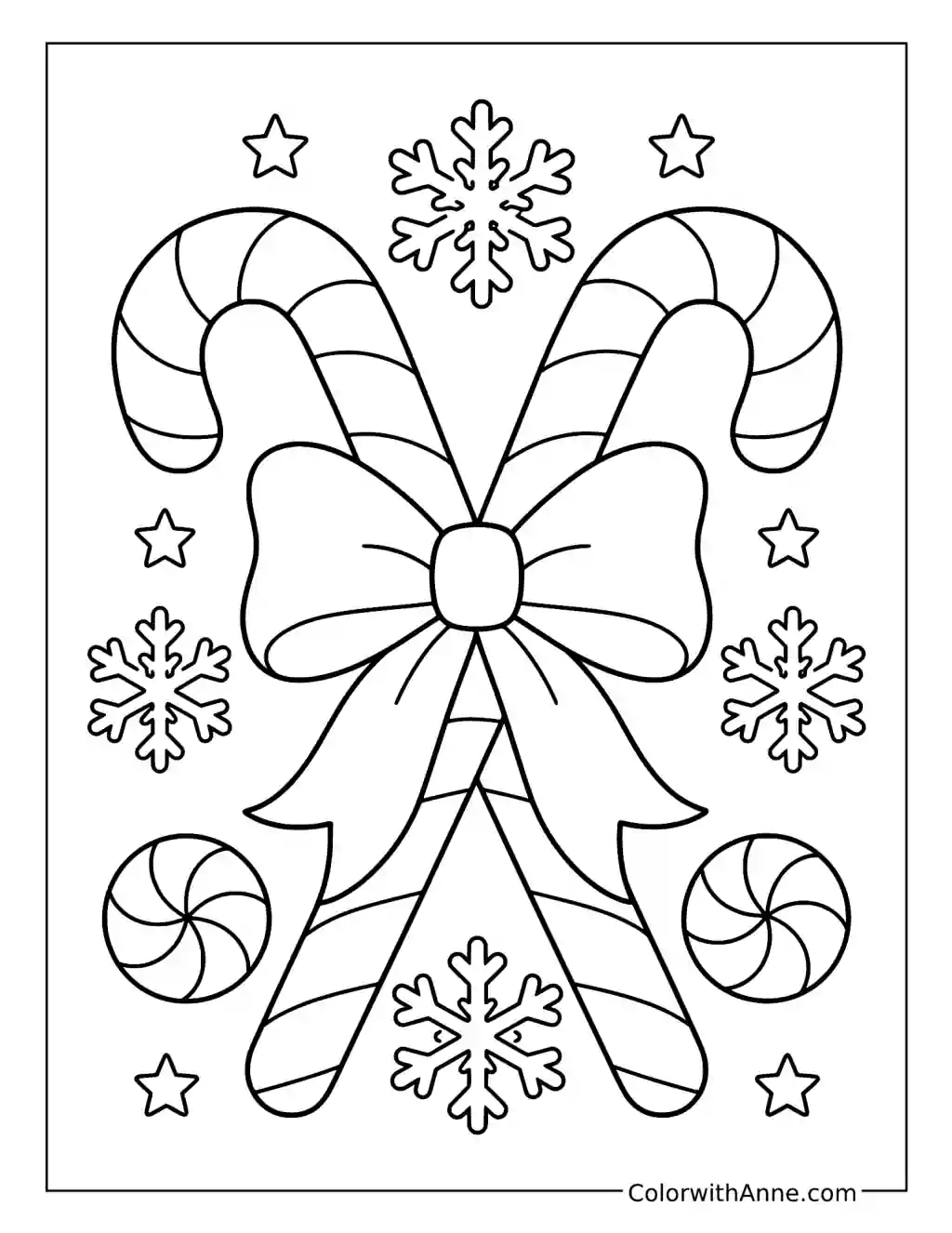 Crossed Candy Canes with a Bow coloring page