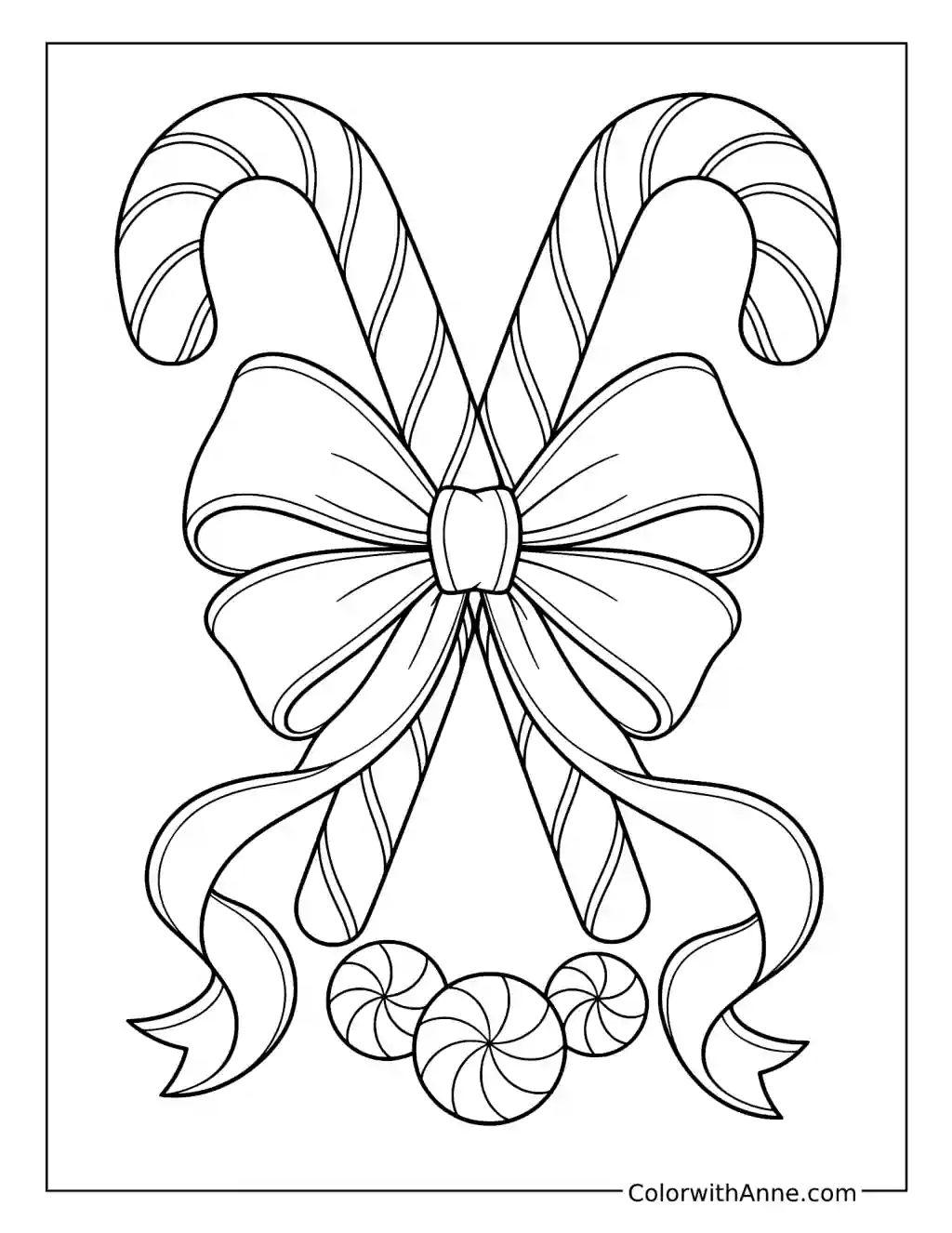 Crossed Candy Canes with a Velvet Bow coloring page