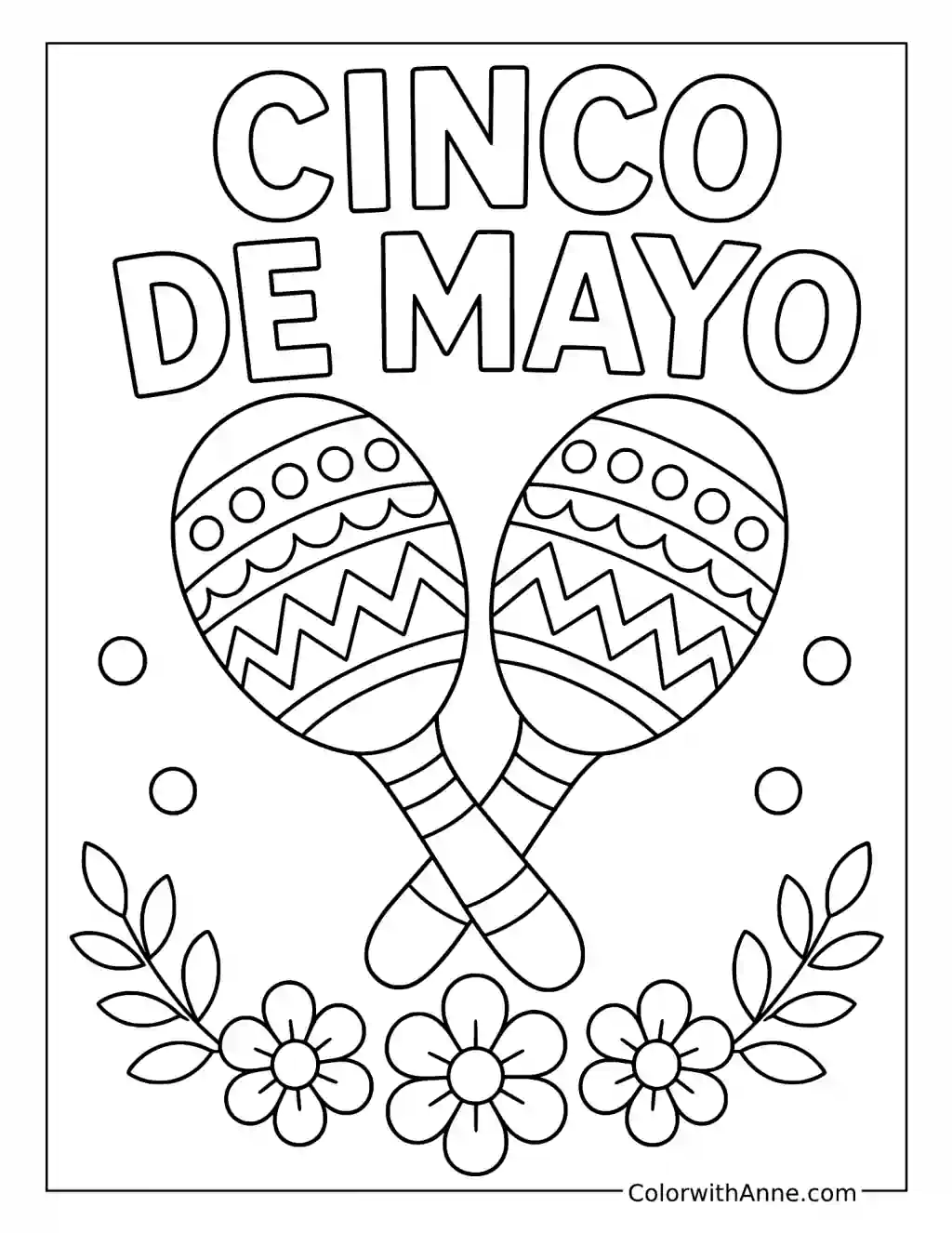 Crossed Maracas with Flowers coloring page