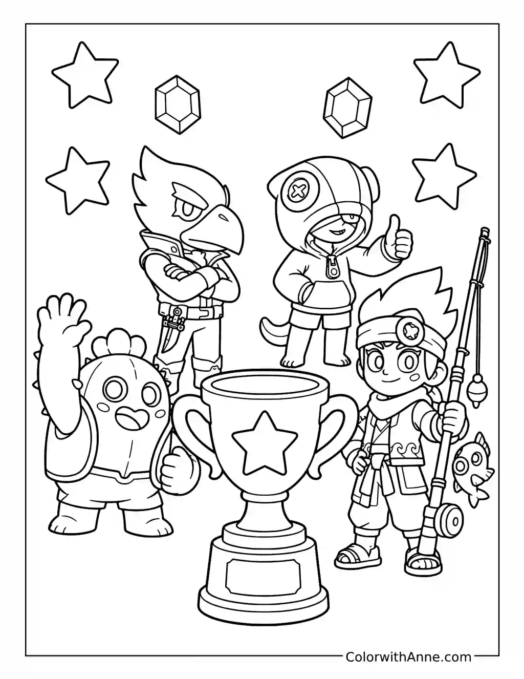 Crow Leon Spike and Nori with a Trophy coloring page