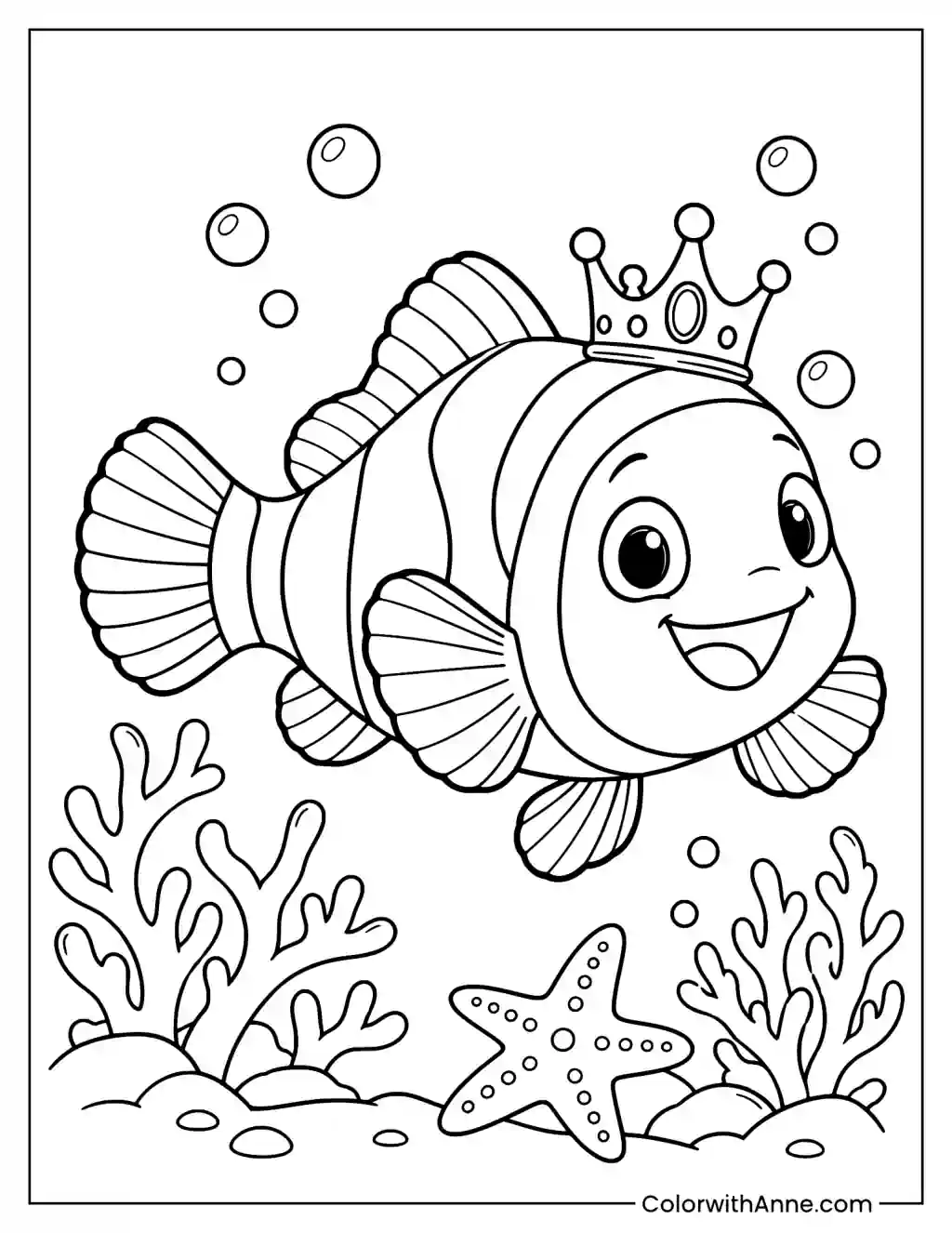 Crowned Clownfish in the Sea Coloring Page