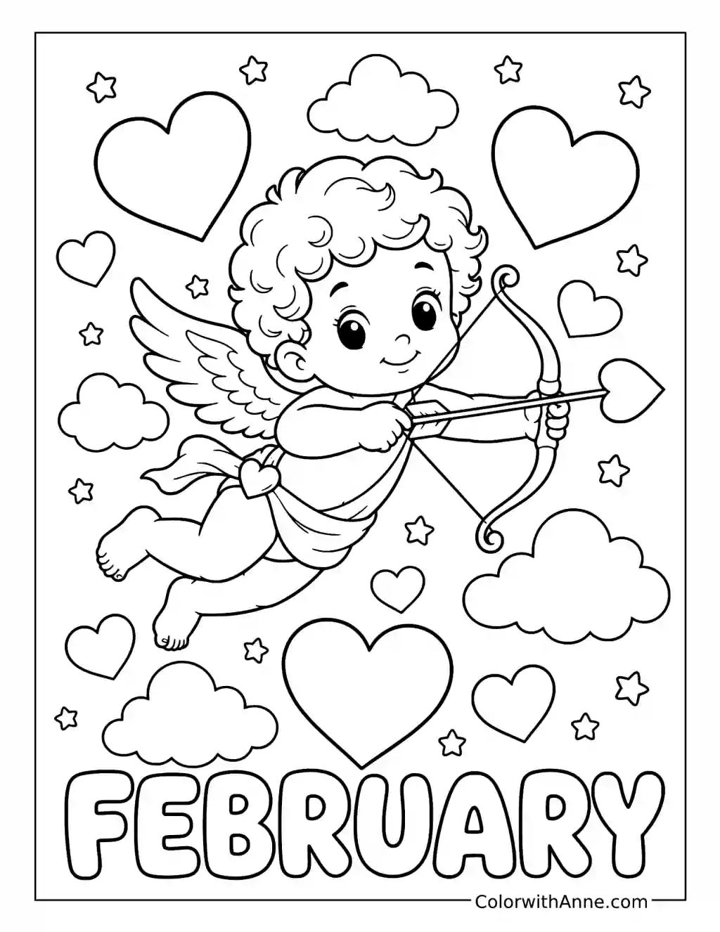Cupid Aiming a Heart Arrow coloring page