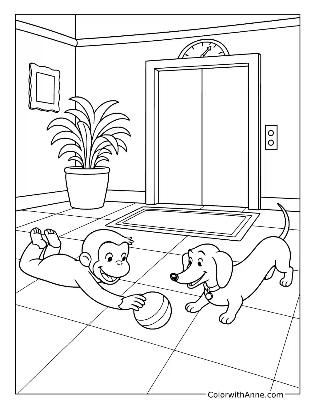 Curious George and Hundley coloring page
