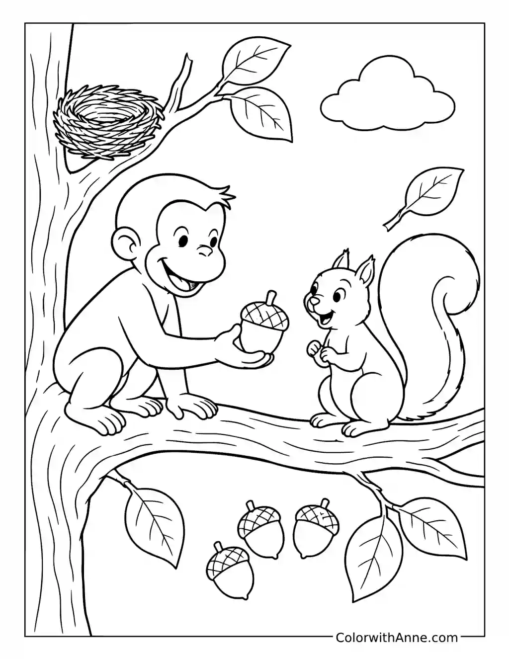Curious George and Jumpy Squirrel coloring page