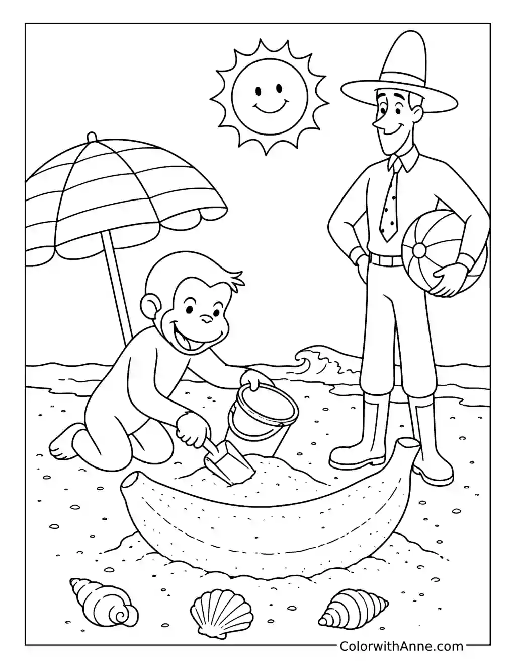 Curious George at the Beach coloring page