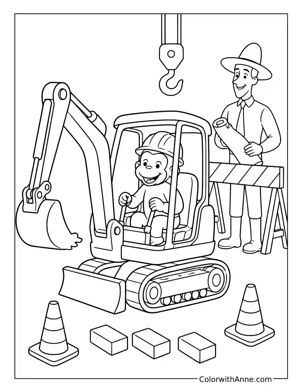 Curious George at the Construction Site coloring page