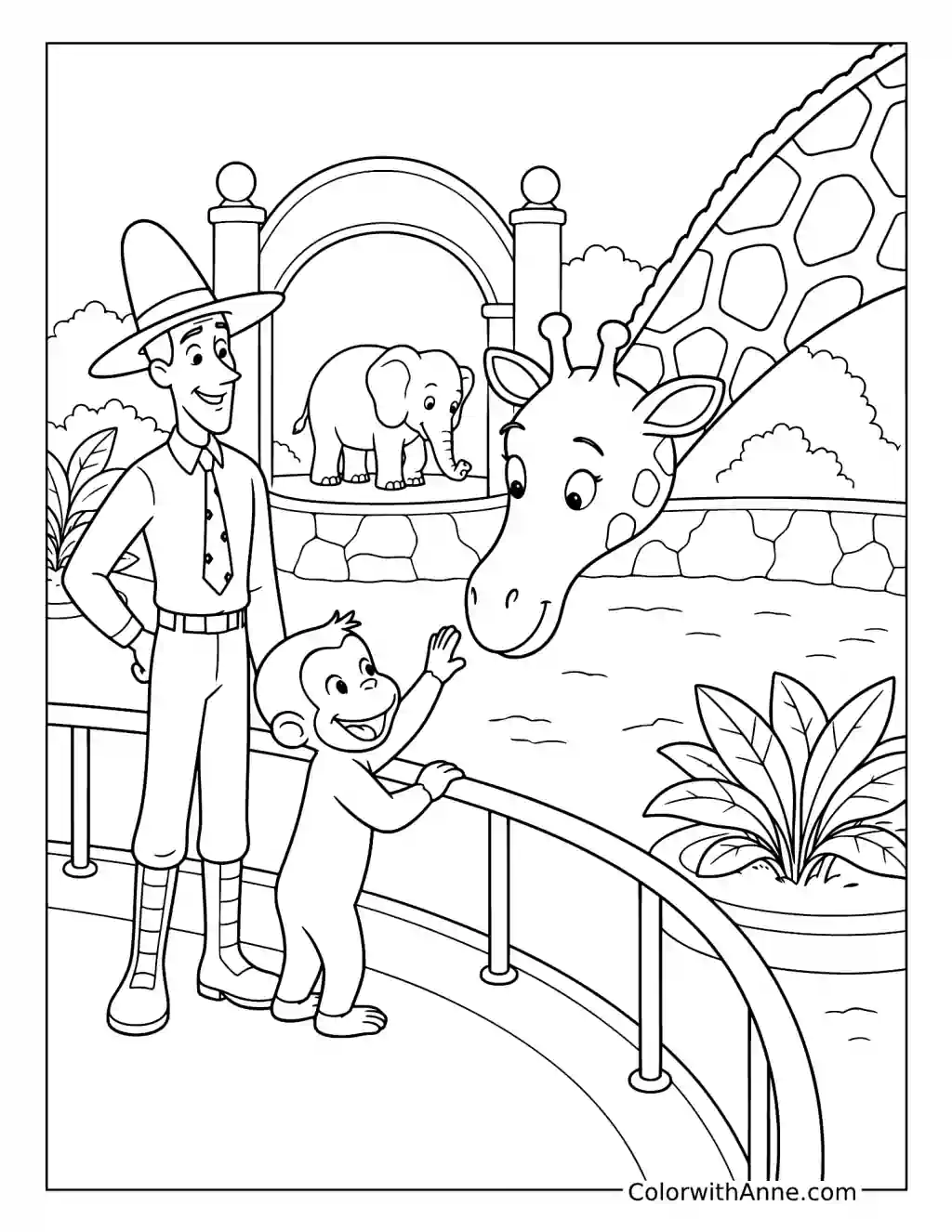 Curious George at the Zoo coloring page