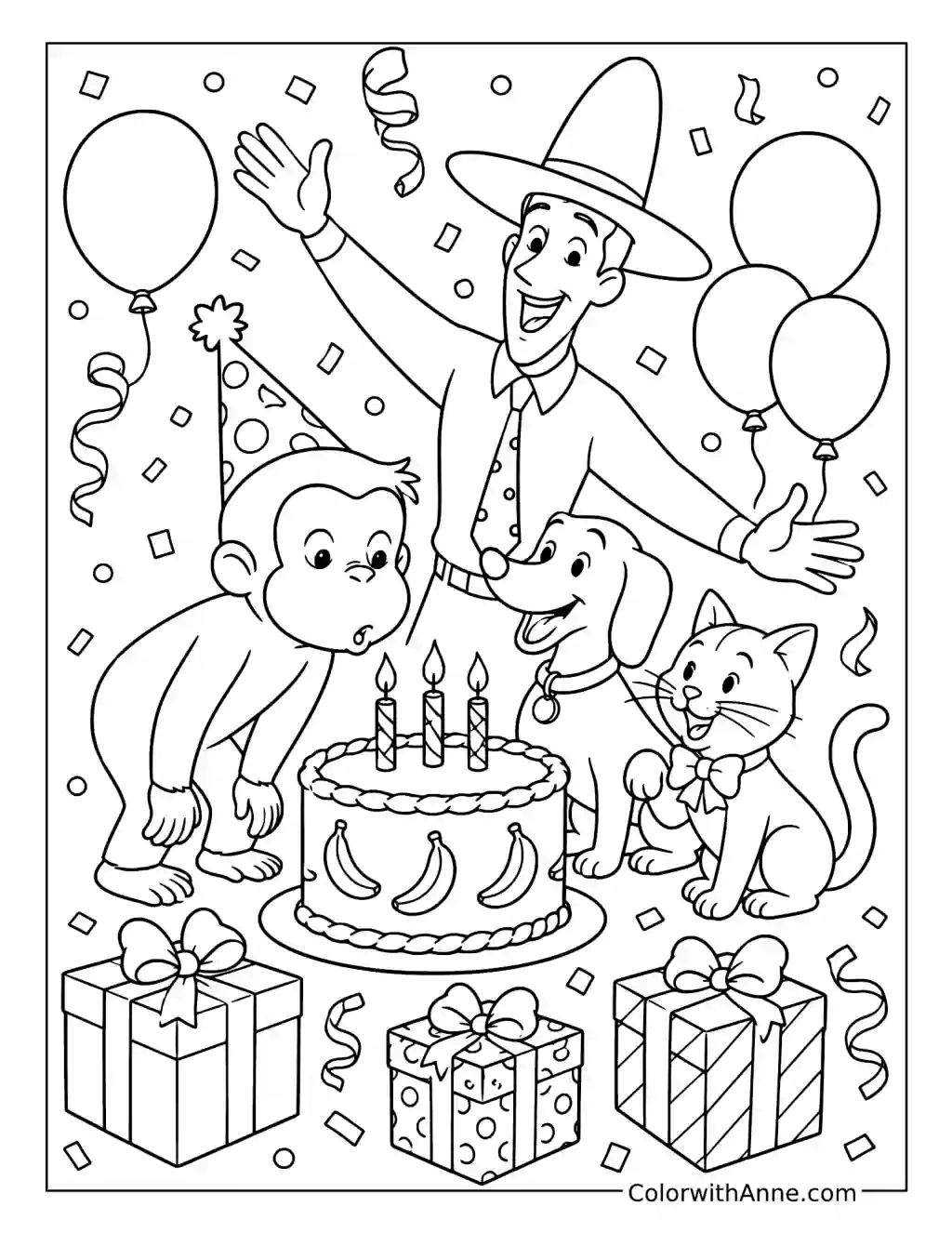 Curious George Birthday Party coloring page