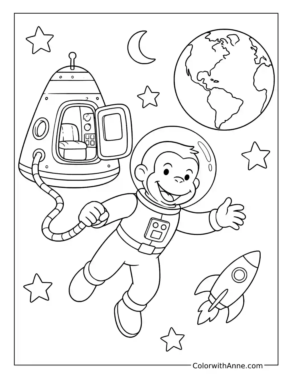 Curious George Goes to Space coloring page