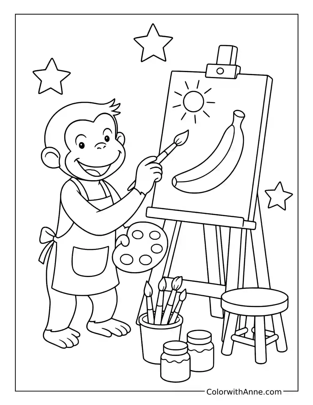 Curious George Painting a Picture coloring page
