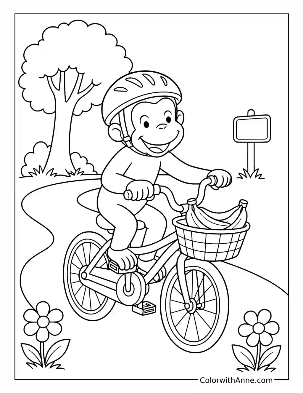 Curious George Riding a Bicycle coloring page