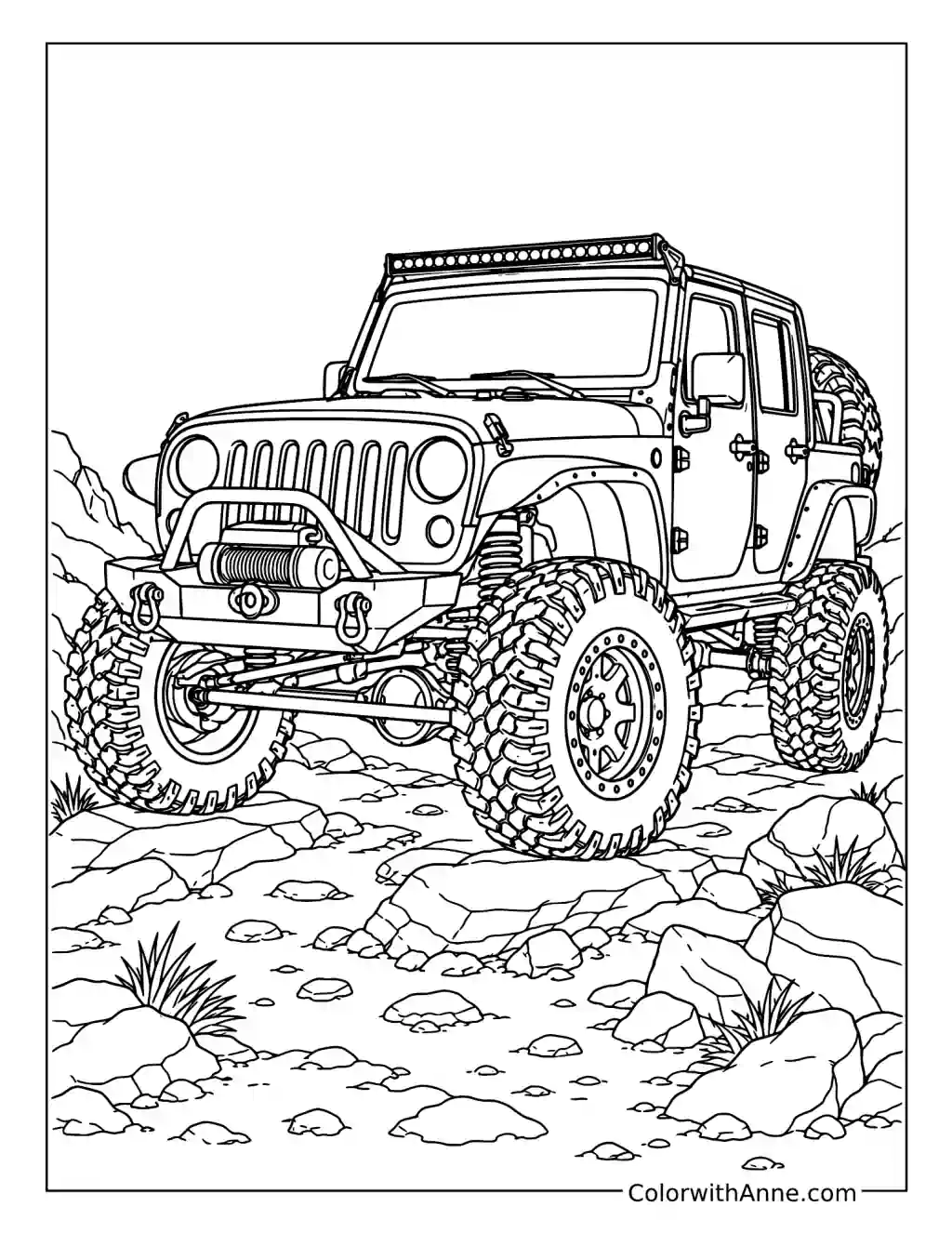 Customized Jeep with Oversized Tires coloring page