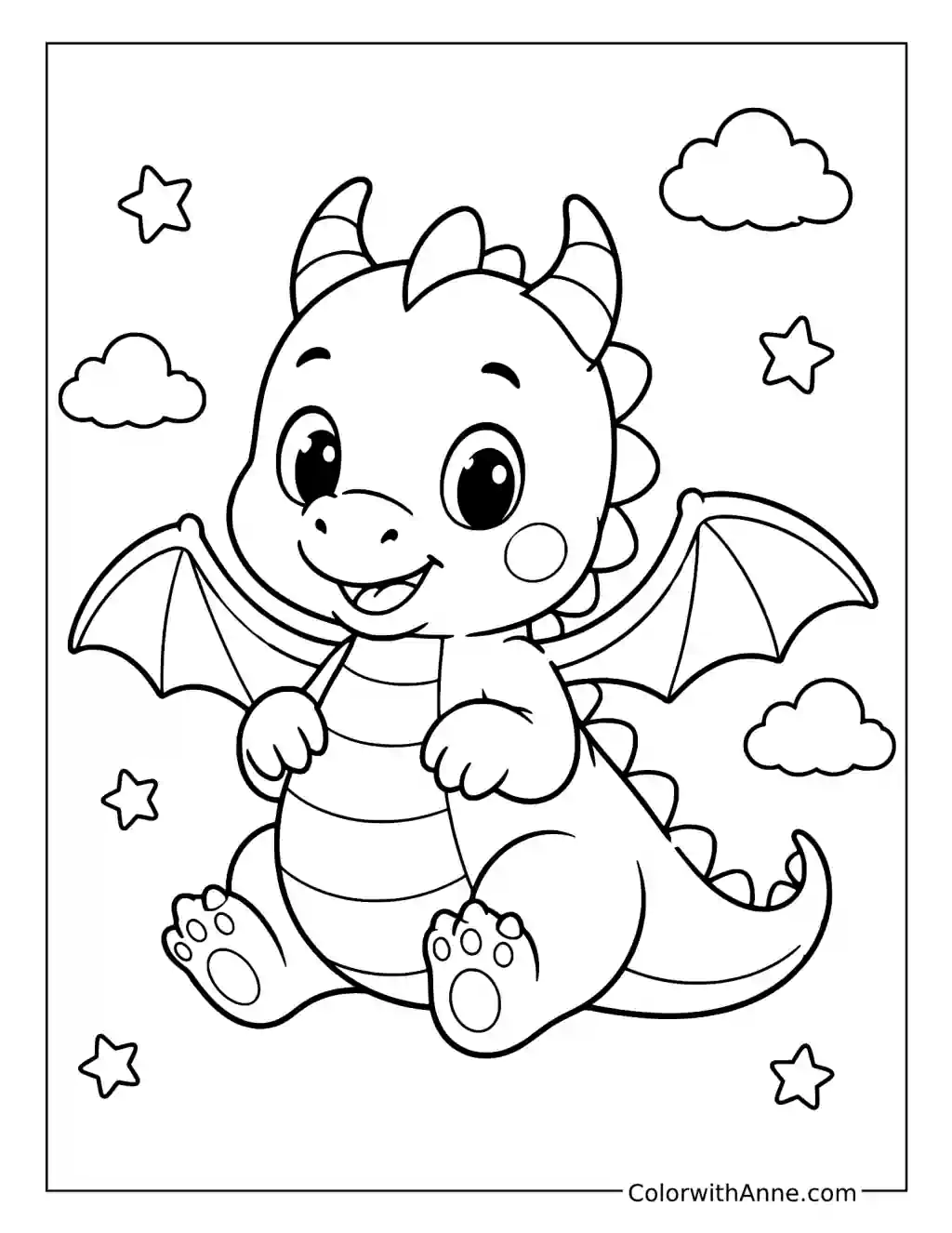 Cute Baby Dragon with Tiny Wings coloring page