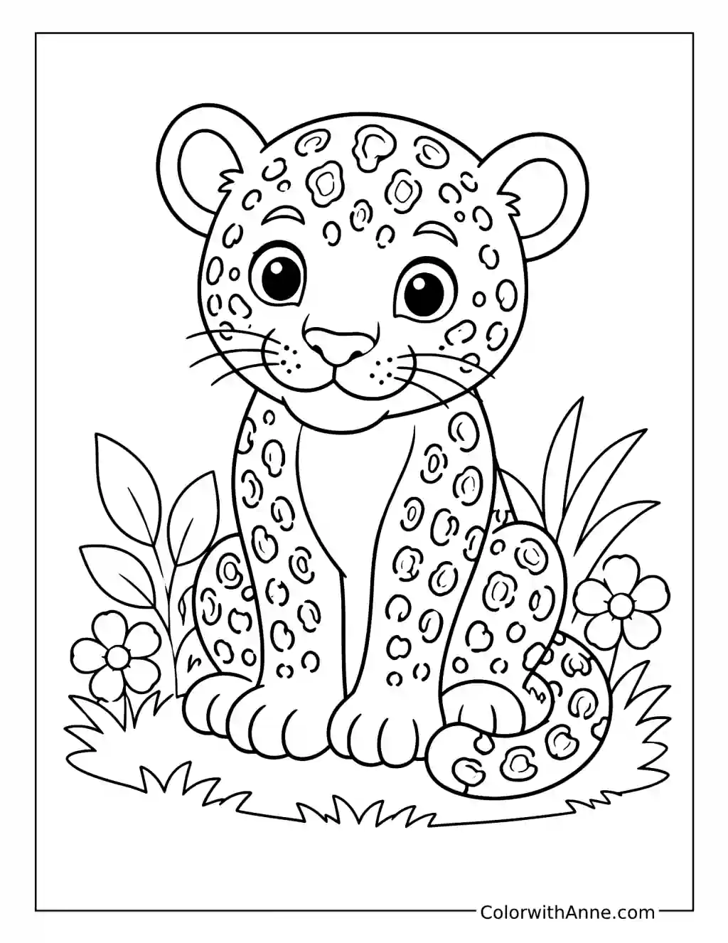 Cute Baby Leopard Sitting coloring page