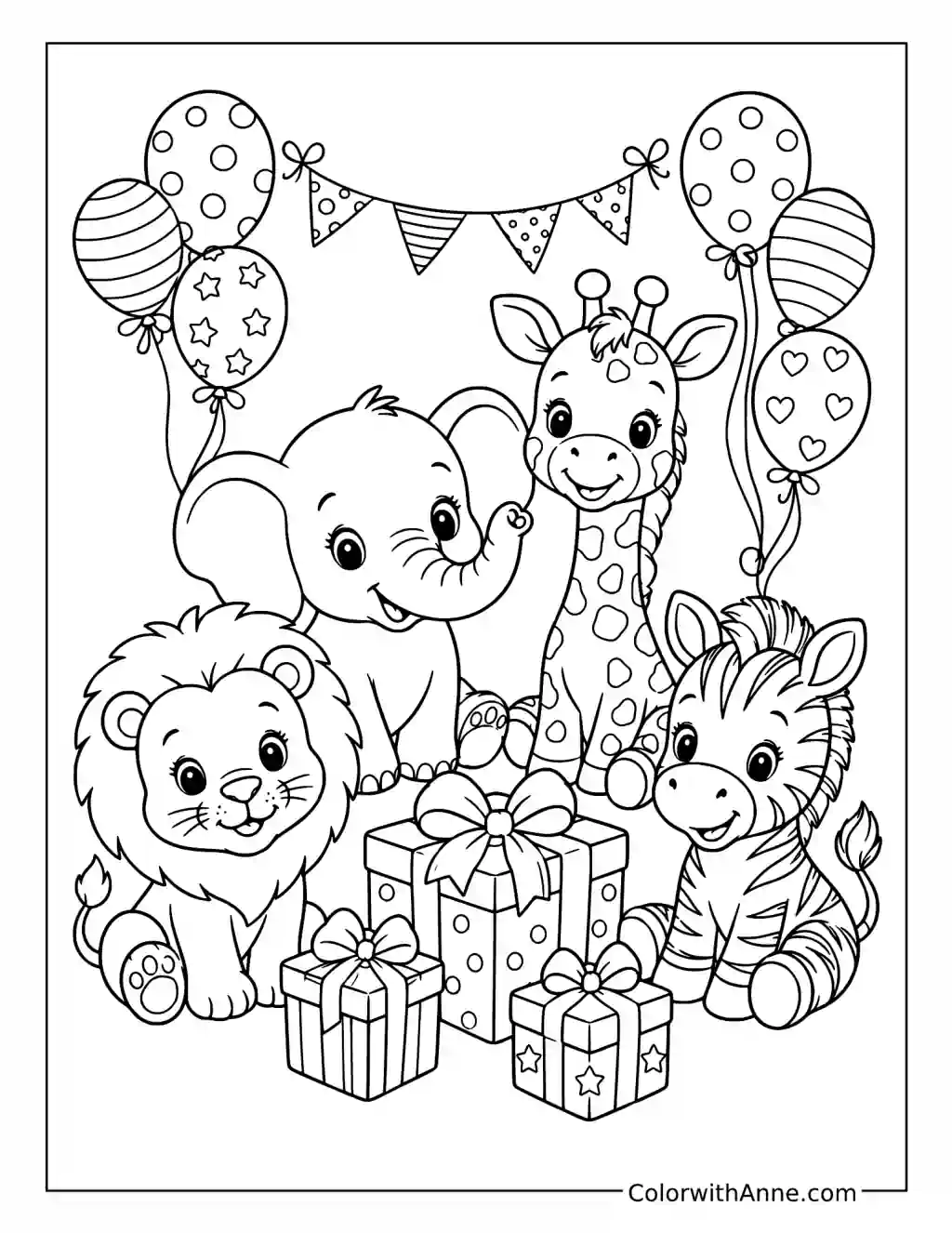 Cute Baby Shower Animals coloring page