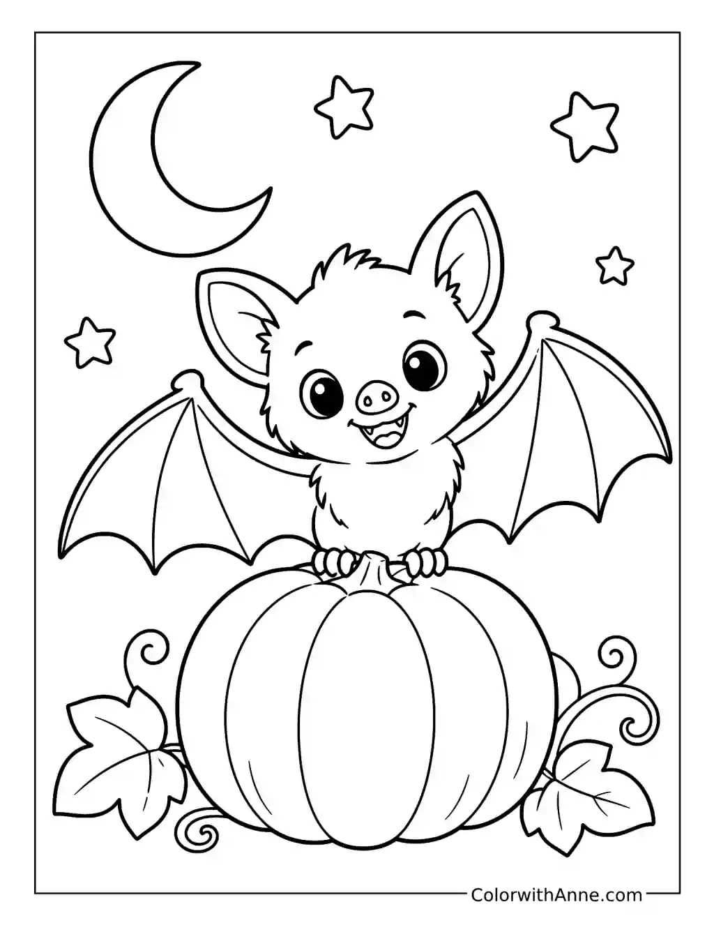 Cute Bat Perched on a Pumpkin coloring page