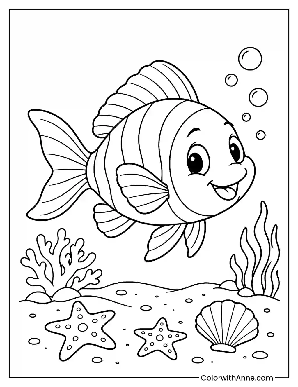 Cute Cartoon Fish Coloring Page
