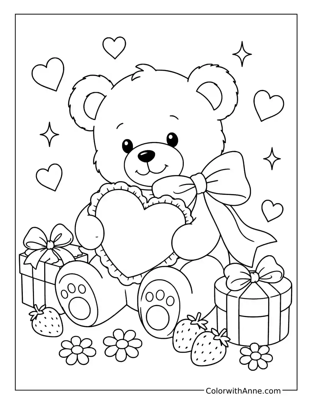 Cute Coquette Teddy Bear with a Bow coloring page