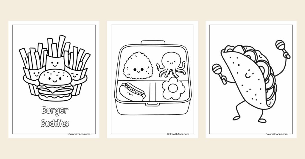 cute food coloring pages banner