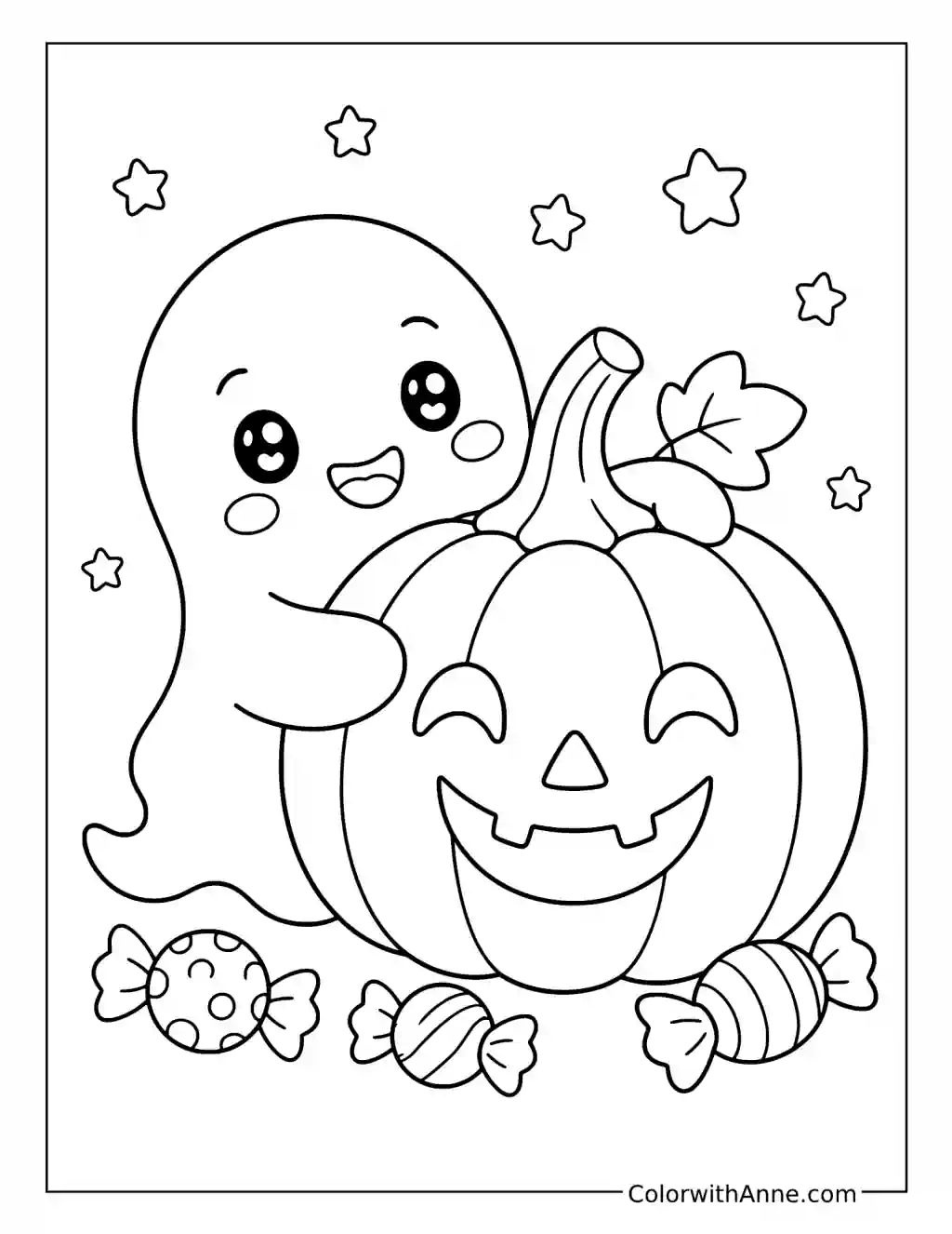 Cute Ghost Holding a Pumpkin coloring page