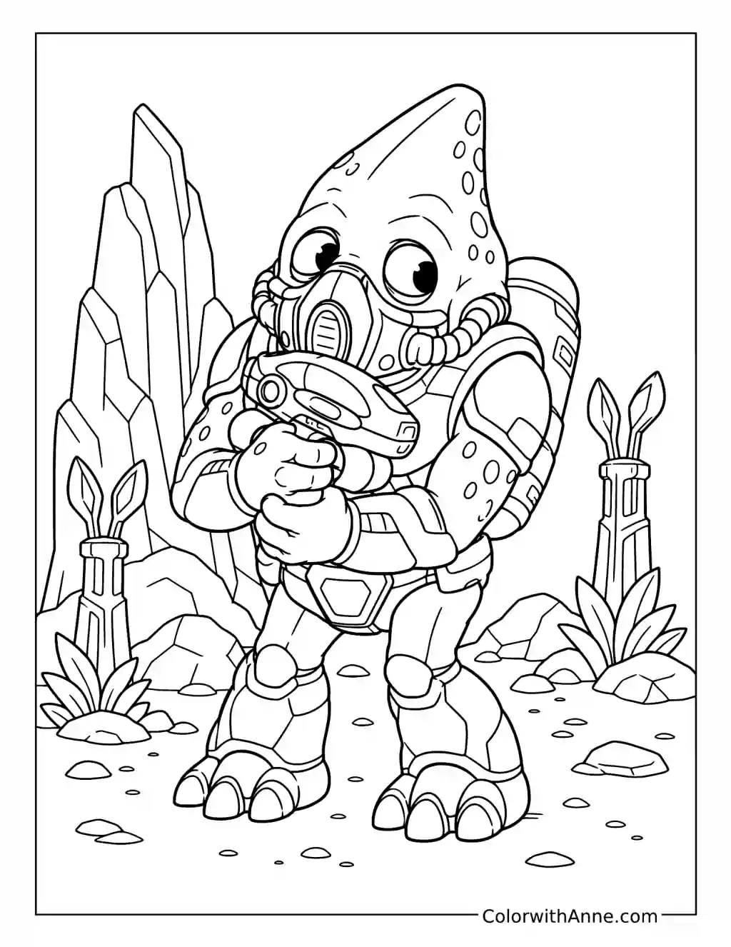 Cute Grunt on an Alien World coloring page
