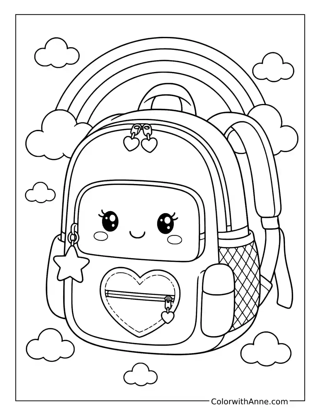 Cute Kawaii Backpack coloring page