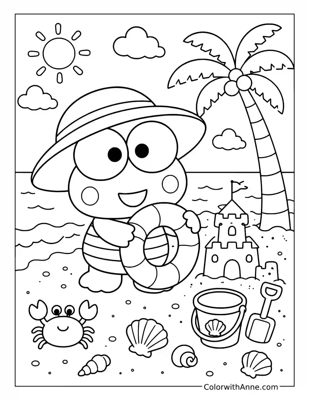 Cute Keroppi at the Beach coloring page