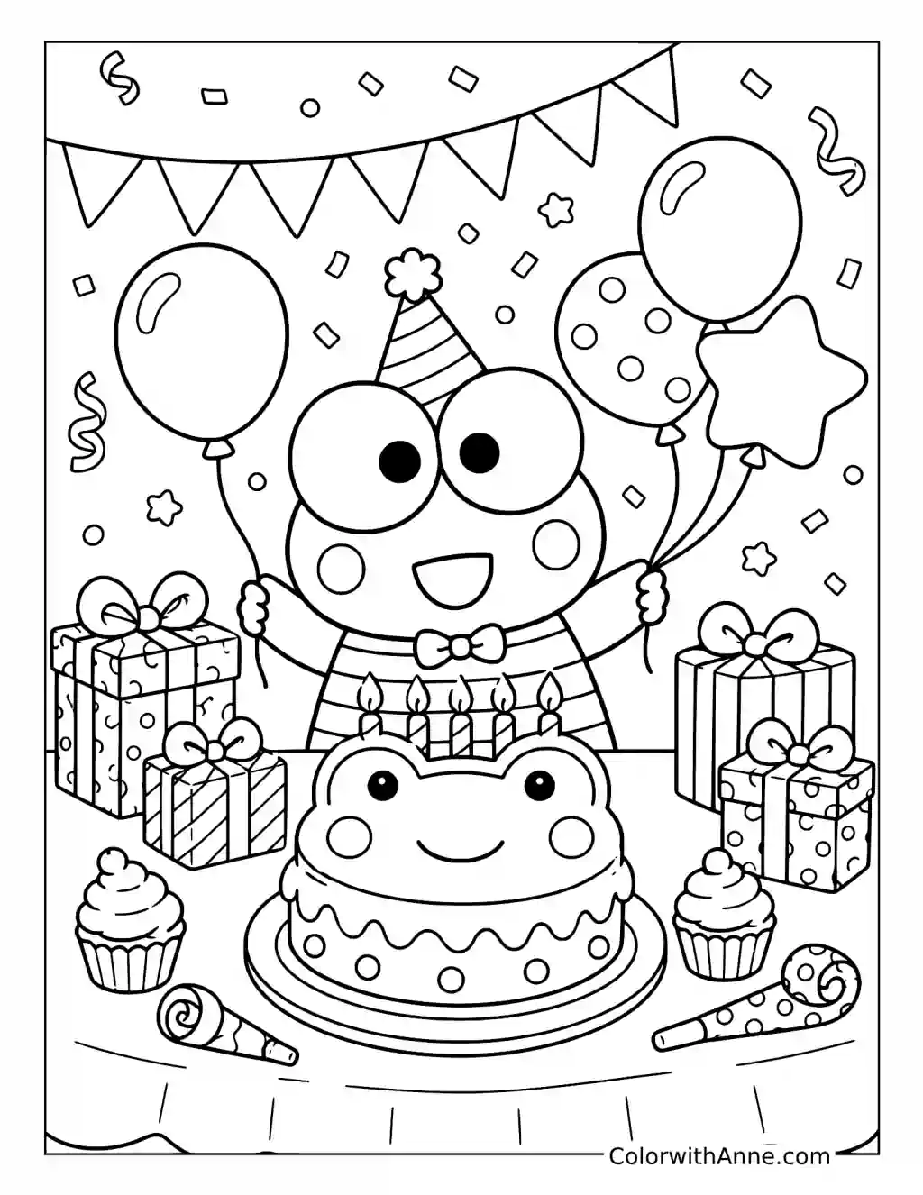 Cute Keroppi Birthday Party coloring page
