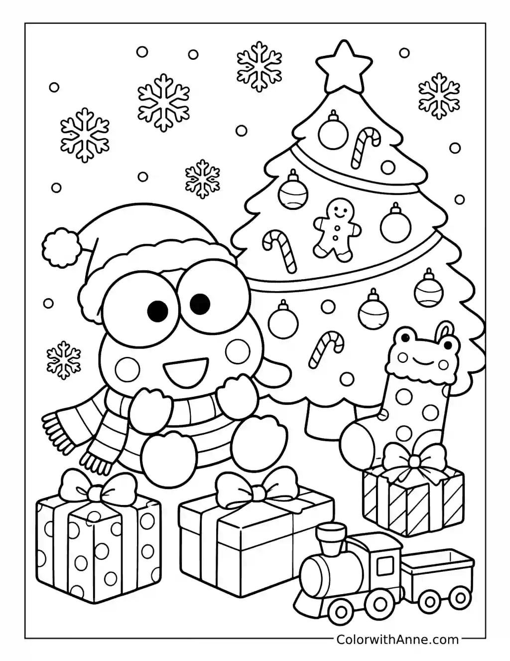 Cute Keroppi Christmas Morning coloring page