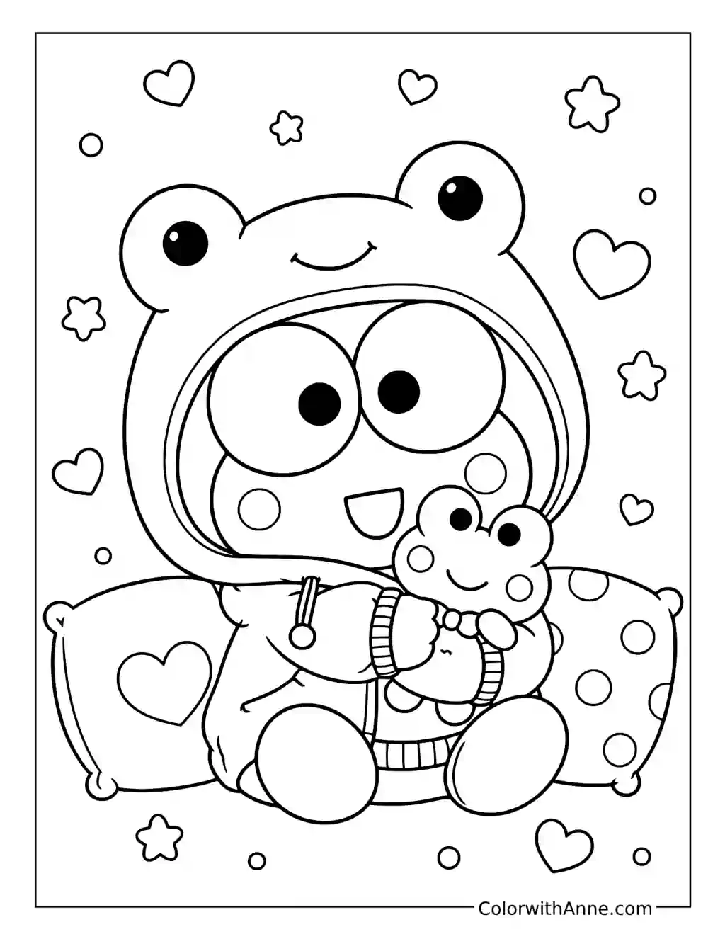 Cute Keroppi in a Frog Hoodie coloring page