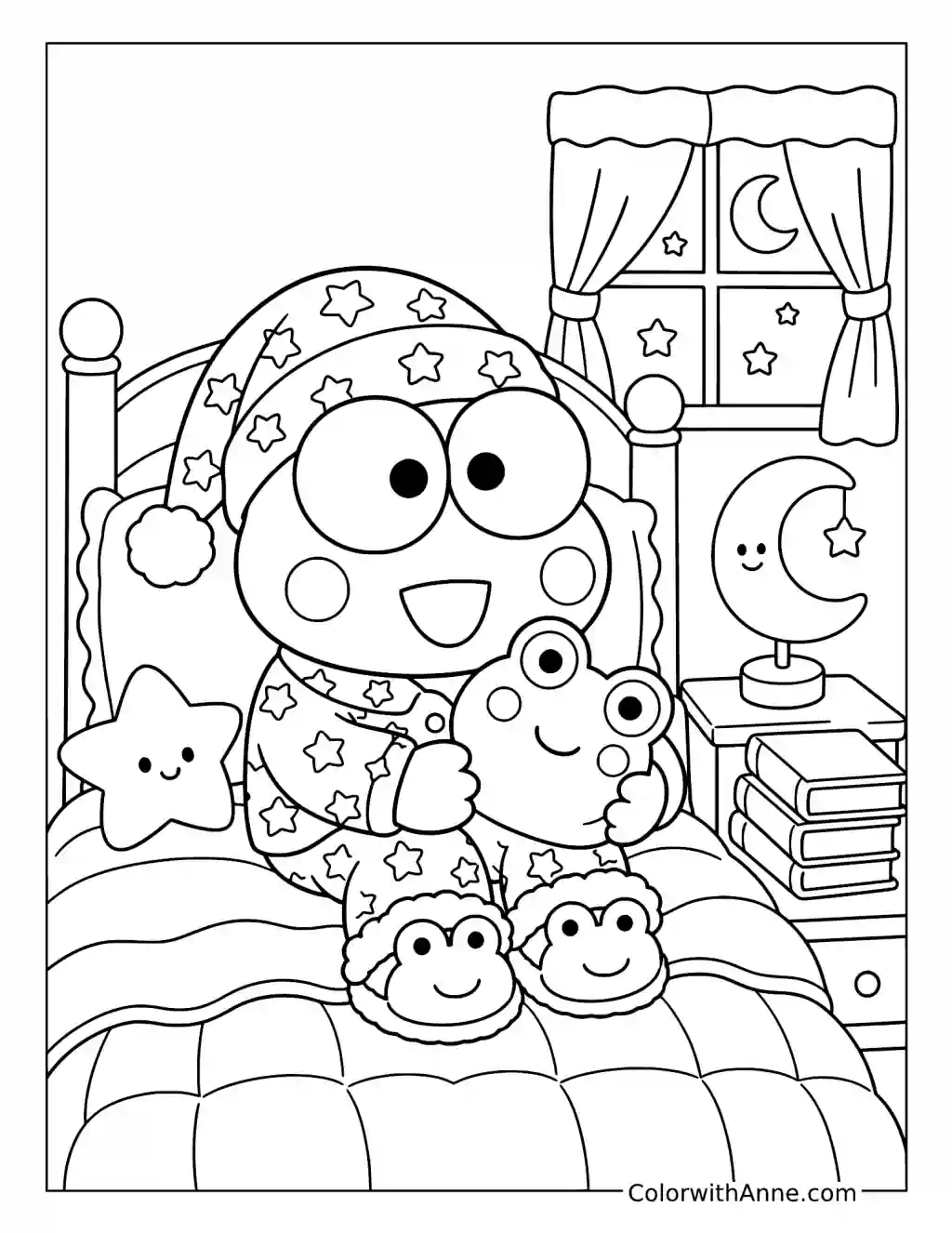 Cute Keroppi in Cozy Pajamas coloring page