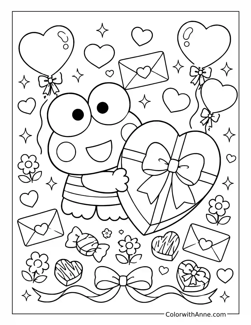 Cute Keroppi Valentine's Day coloring page
