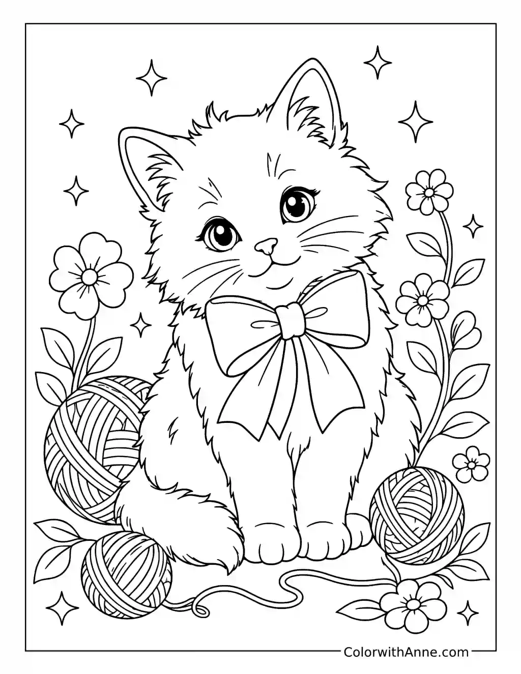 Cute Kitten Wearing a Bow coloring page