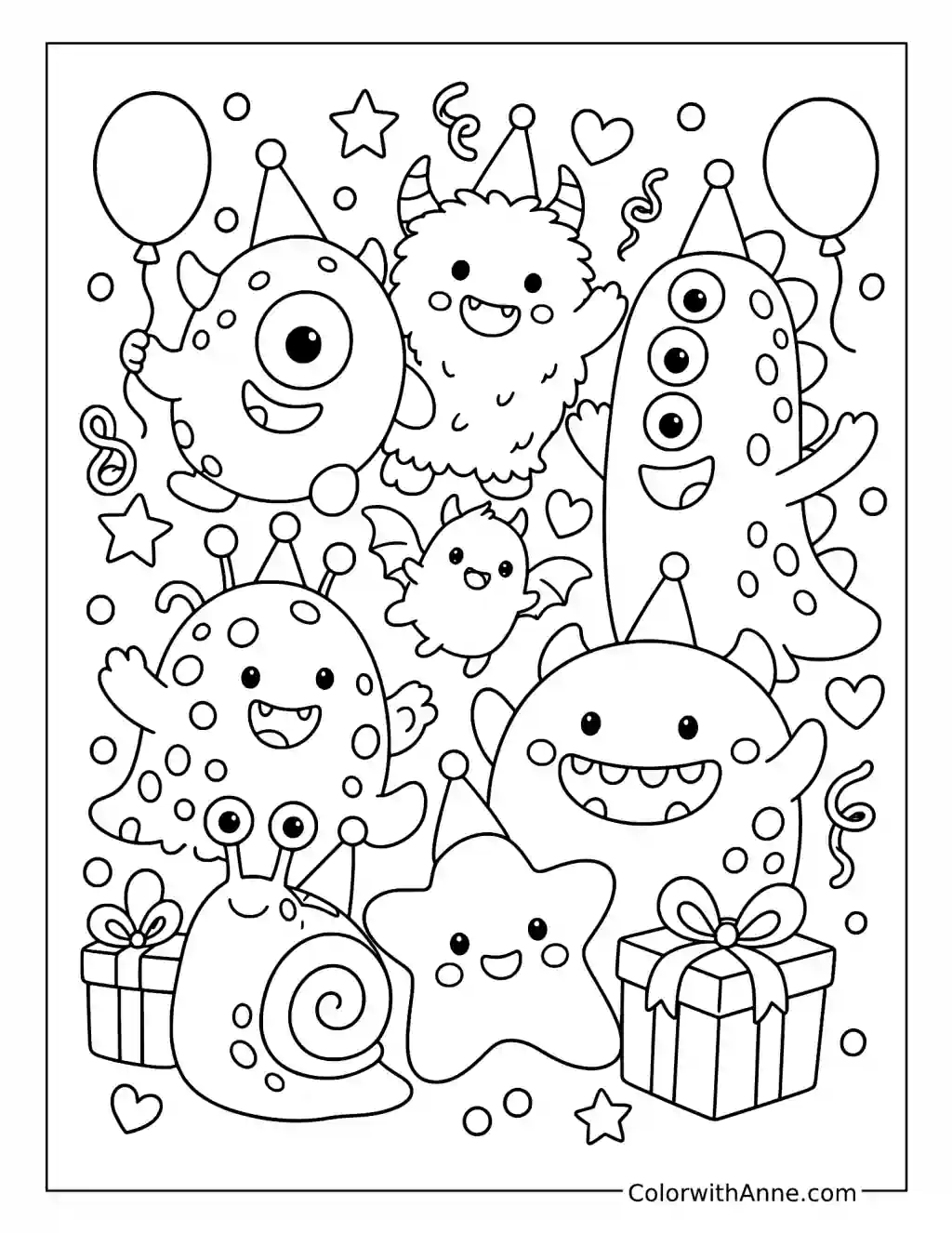 Cute Monster Party Doodle Art coloring page