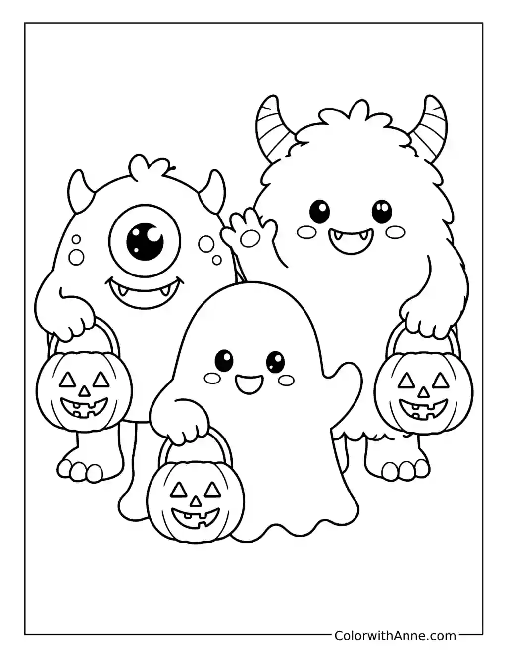 Cute Monster Trick-or-Treat Friends coloring page