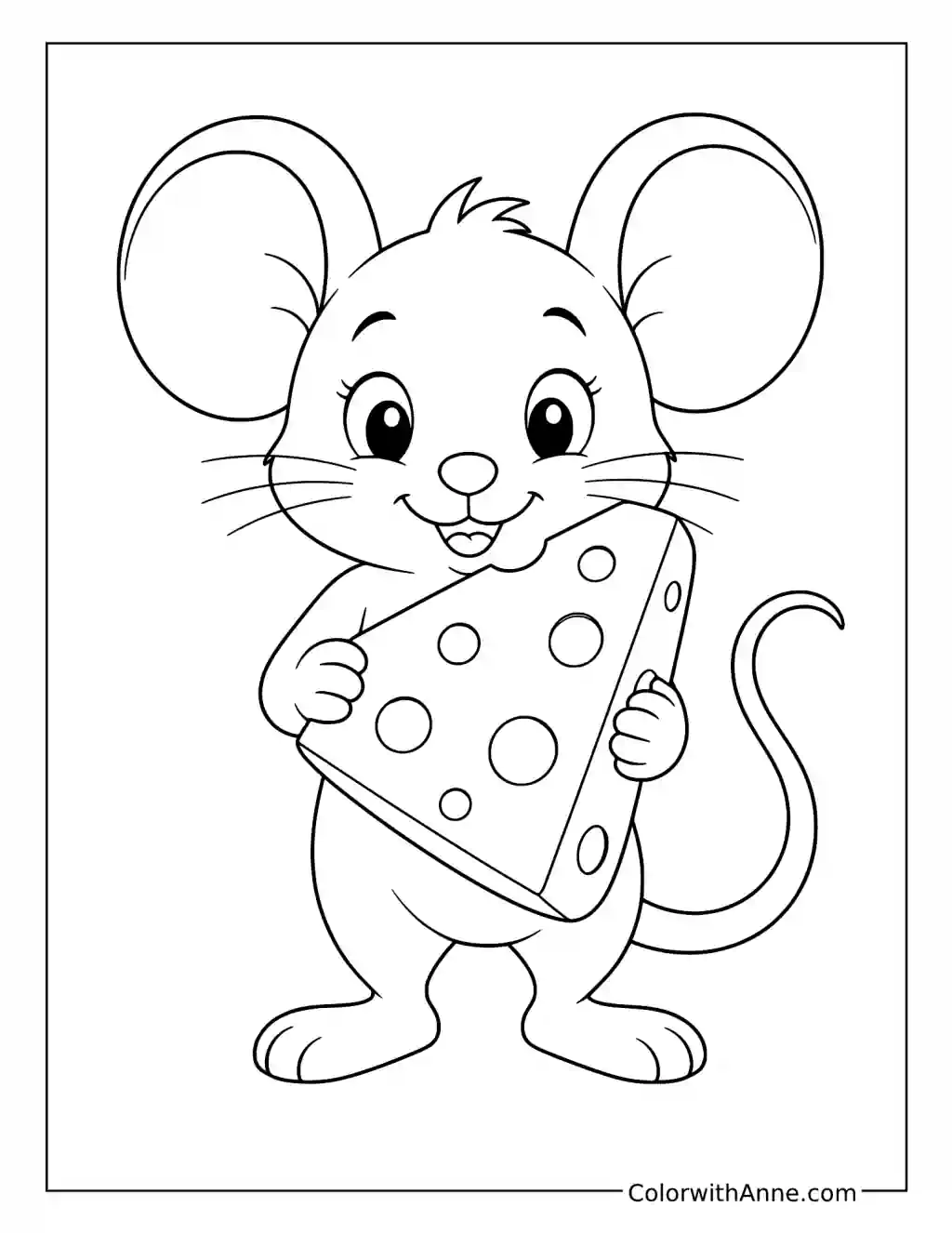 Cute Mouse Holding Cheese coloring page
