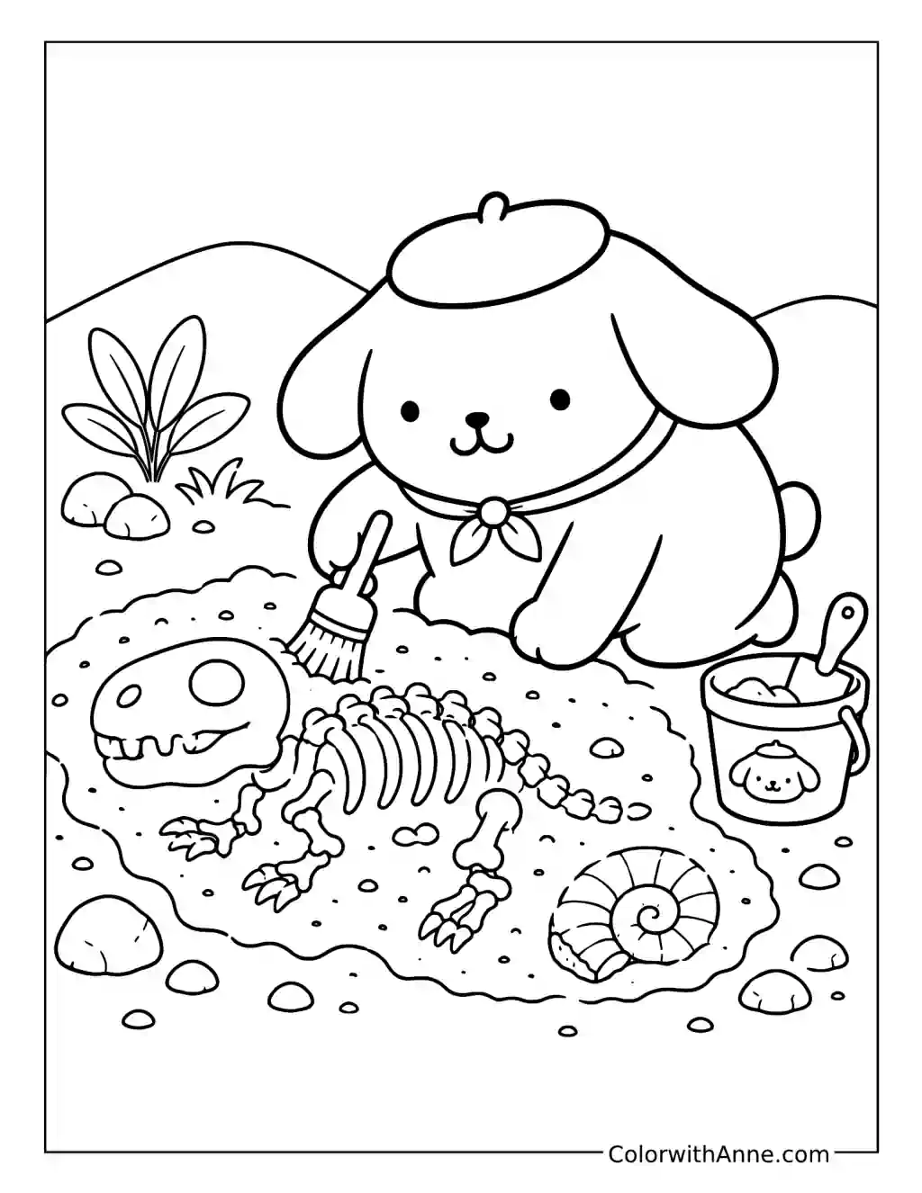 Cute Puppy Fossil Dig Adventure coloring page