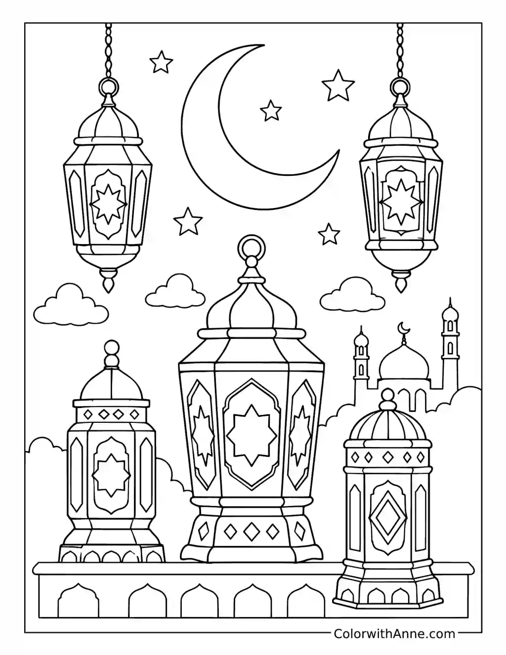 Cute Ramadan Lanterns coloring page