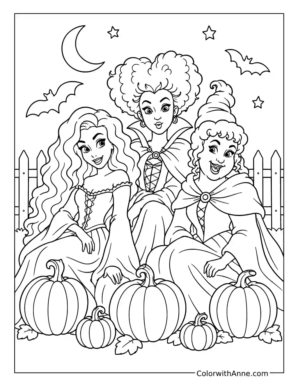 Cute Sanderson Sisters with Pumpkins coloring page