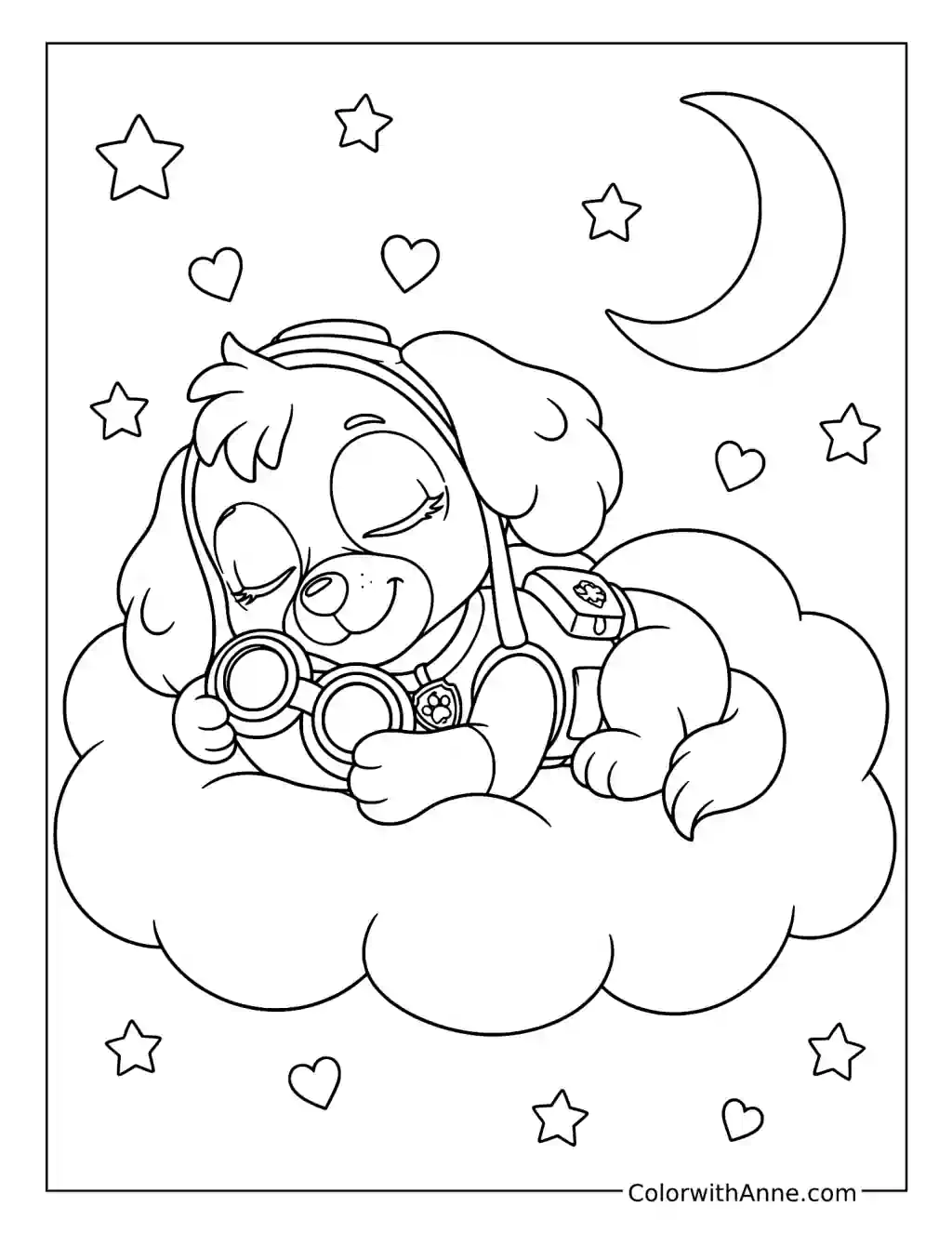 Cute Skye Sleeping on a Cloud coloring page