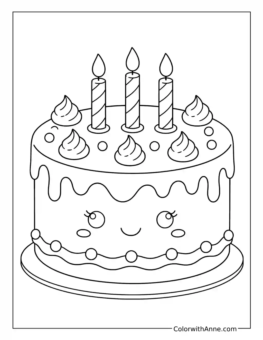 Cute Smiling Birthday Cake coloring page