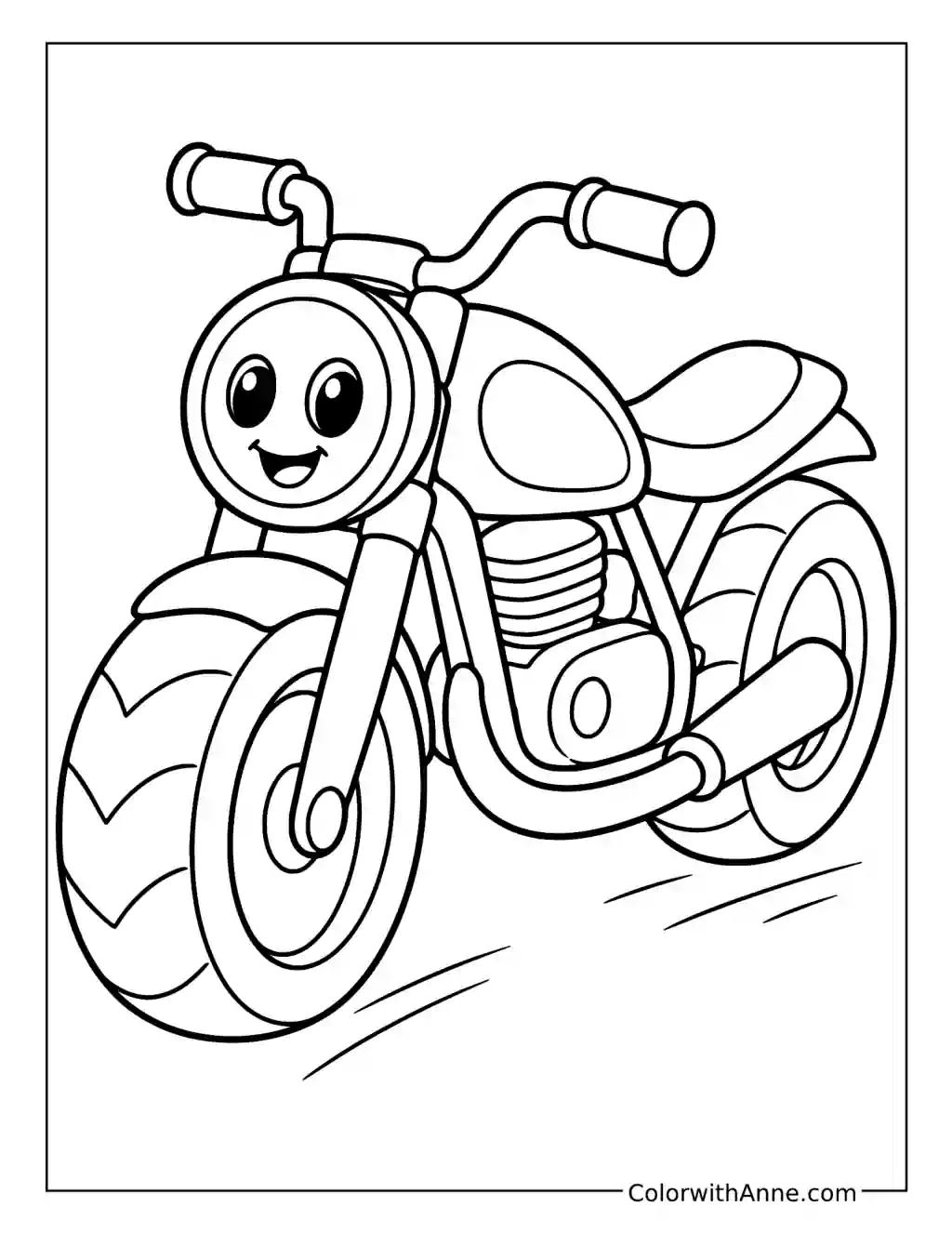 Cute Smiling Cartoon Motorcycle coloring page