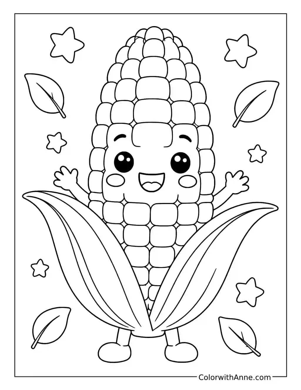 Cute Smiling Corn coloring page