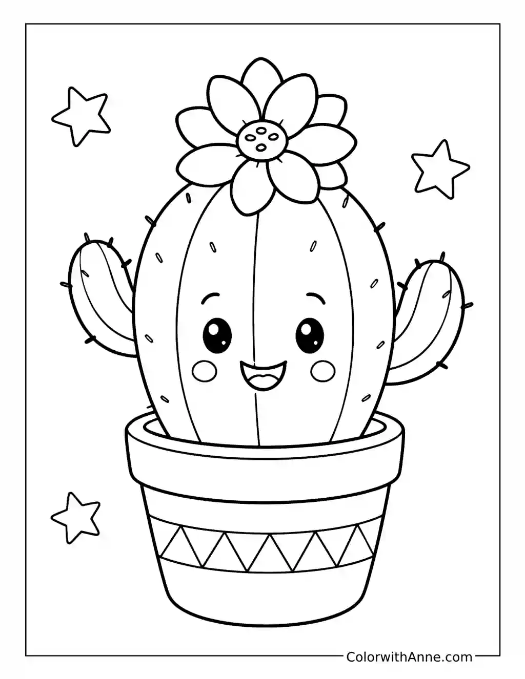 Cute Smiling Potted Cactus coloring page