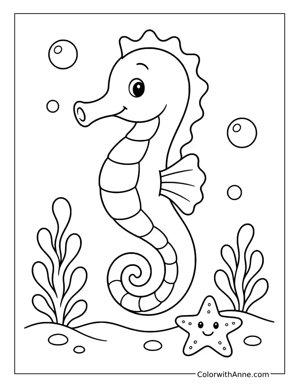Cute Smiling Seahorse coloring page