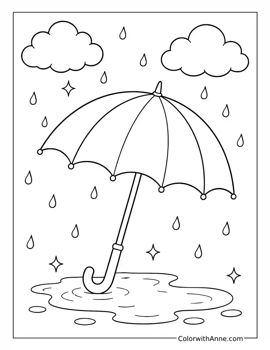 Cute Umbrella in Gentle Rain coloring page