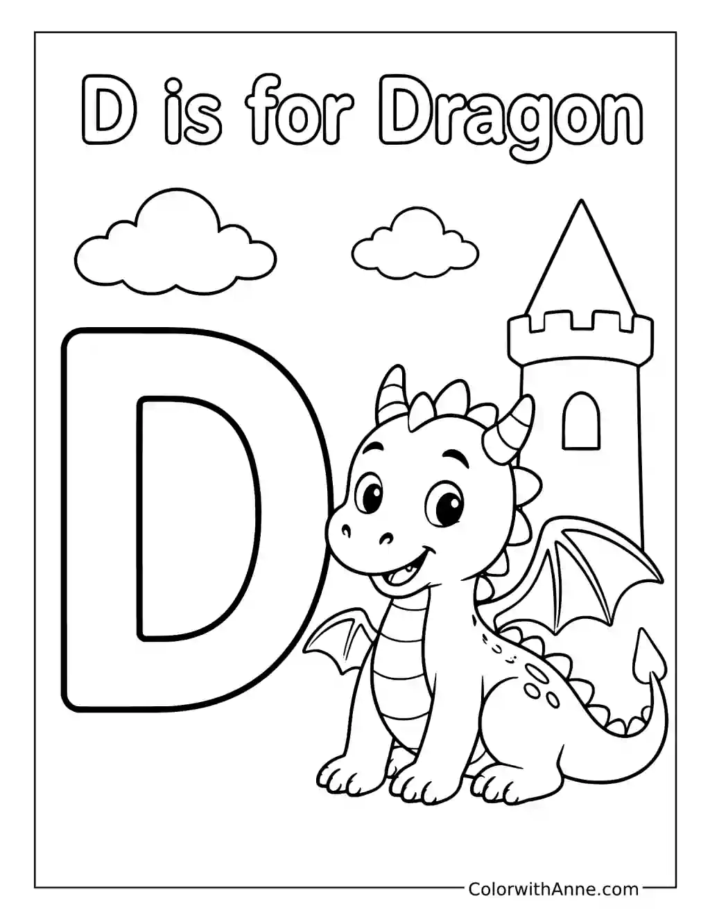 D Is for Dragon coloring page